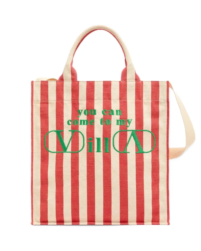 Valentino Garavani Mittelgroße MyVilla Tote Bag aus Canvas mit Stickerei - Nude Nude