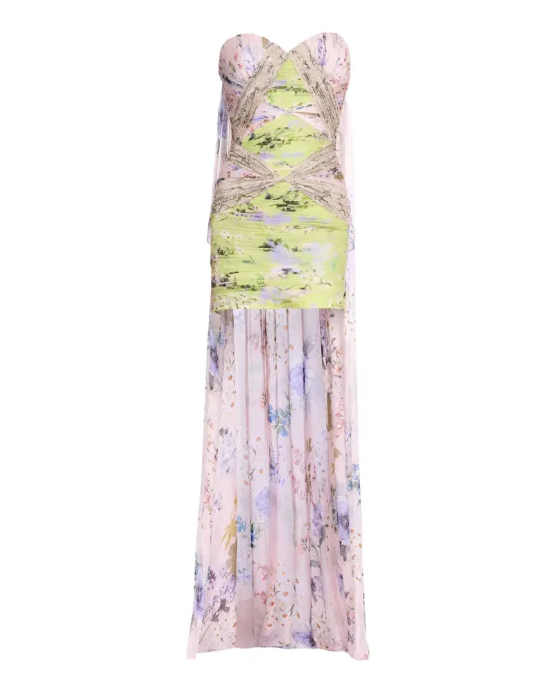 Elie Saab Seiden-Minikleid mit Blumenprint - Rosa Rosa