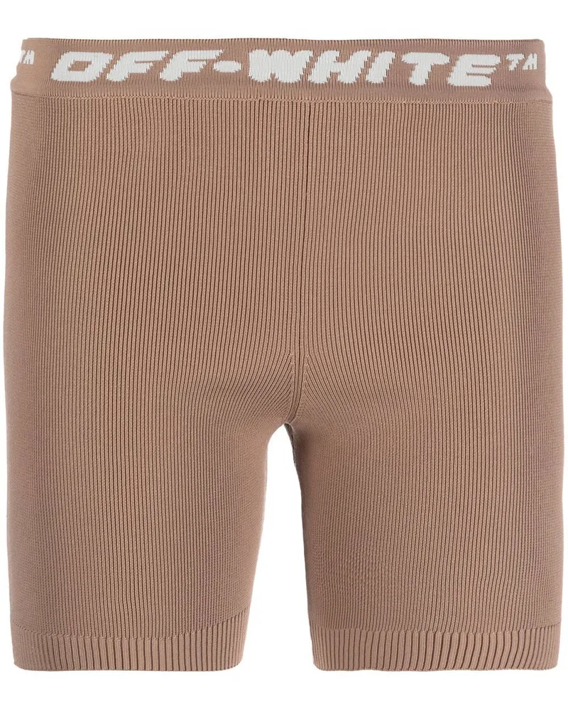 OFF-WHITE Gerippte Shorts mit Logo-Print Braun