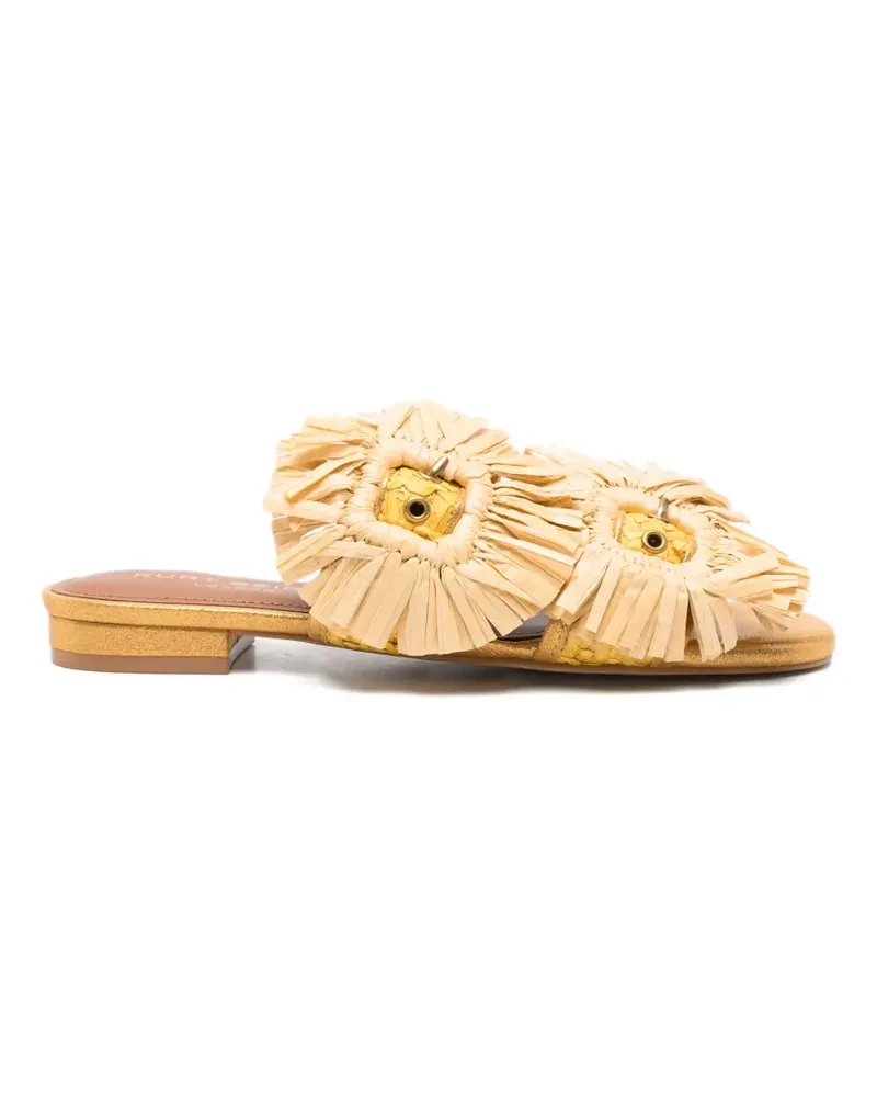 Kurt Geiger raffia-fringe floral-embellished sandals - Gelb Gelb