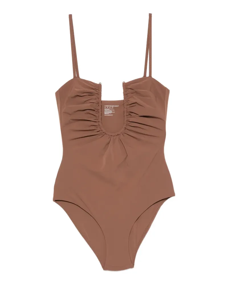 Christopher Esber Arced ruched swimsuit - Braun Braun