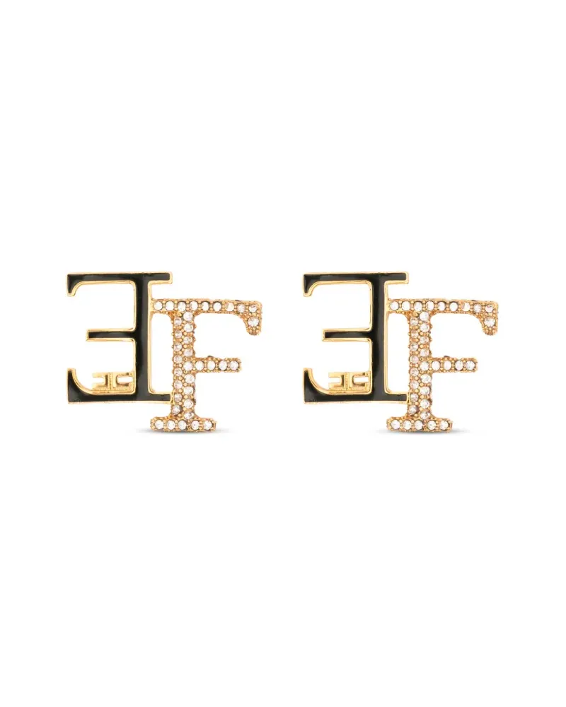 Elisabetta Franchi Kristallverzierte Ohrringe mit Logo-Schild - Gold Gold