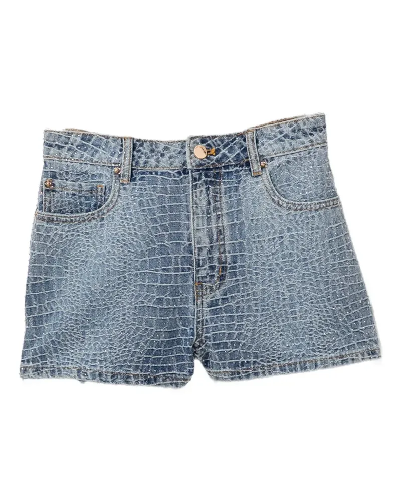 Self-Portrait rhinestone denim shorts - Blau Blau