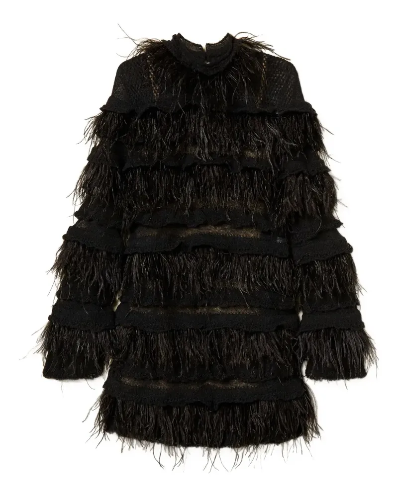 Twin-Set Minikleid mit Federn - Schwarz Schwarz