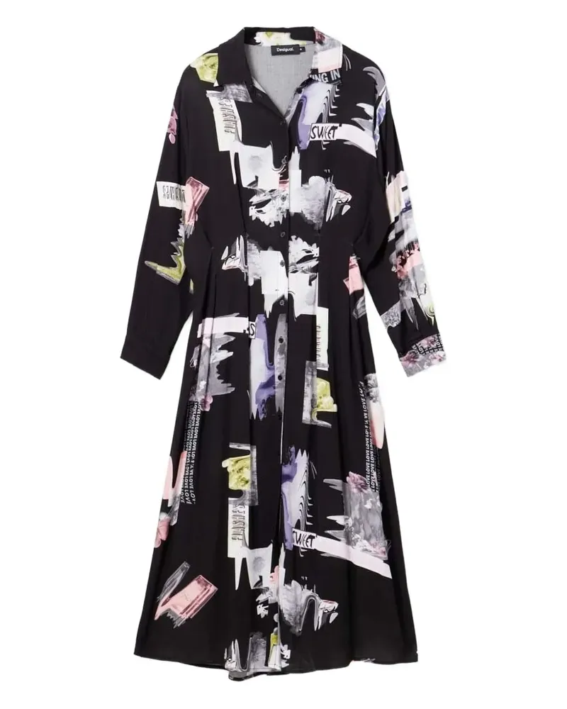 Desigual Hemdkleid mit abstraktem Print - Schwarz Schwarz