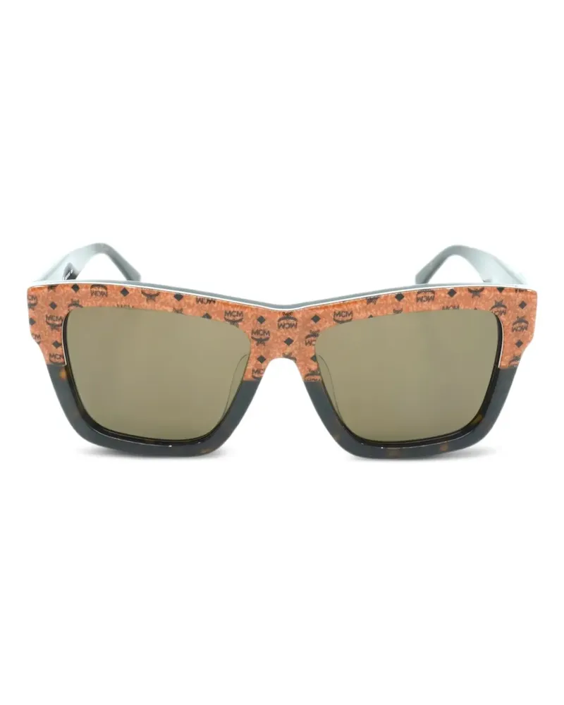 MCM Eckige Sonnenbrille mit Logo-Schild - Braun Braun