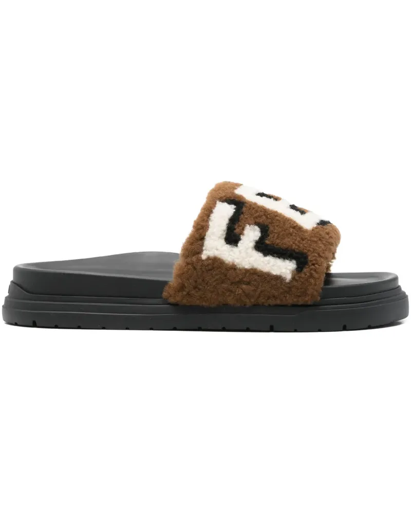 Fendi Pantoletten mit Shearling - Braun Braun