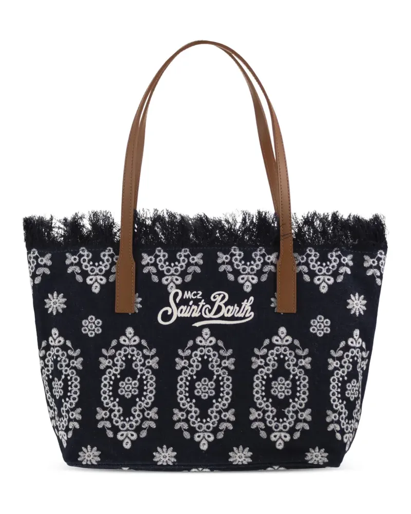 MC2 Saint Barth embroidered-logo fringed shoulder bag - Blau Blau