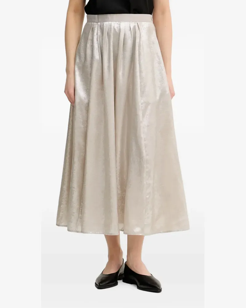 Oui  metallic-effect pleated midi skirt - Silber Silber