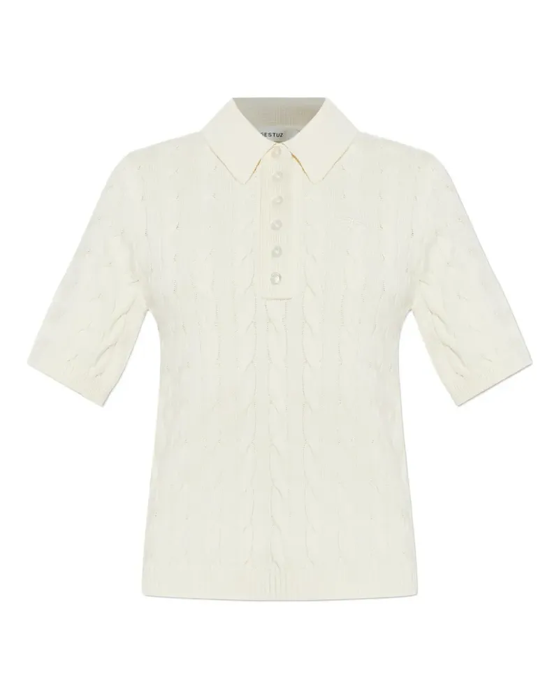 Gestuz Thilla Poloshirt mit Zopfmuster - Nude Nude