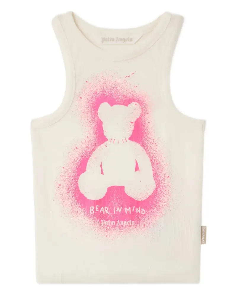 Palm Angels Geripptes Tanktop mit Spray-Bär - Weiß Weiß