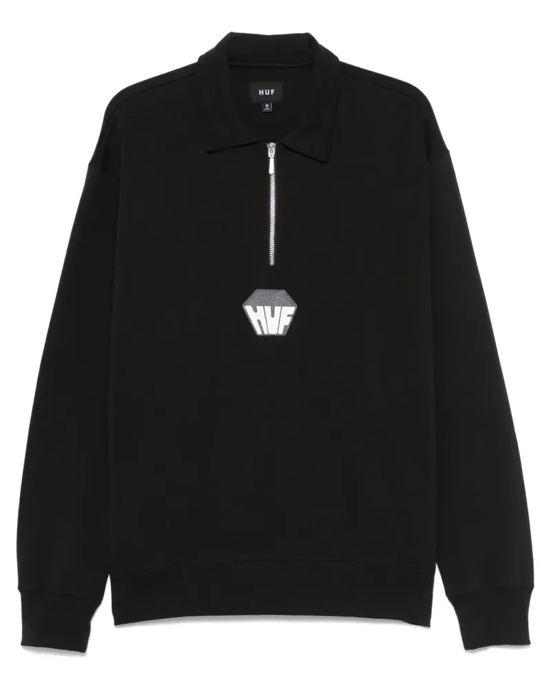 HUF Big Block Poloshirt mit kurzem Reißverschluss - Schwarz Schwarz