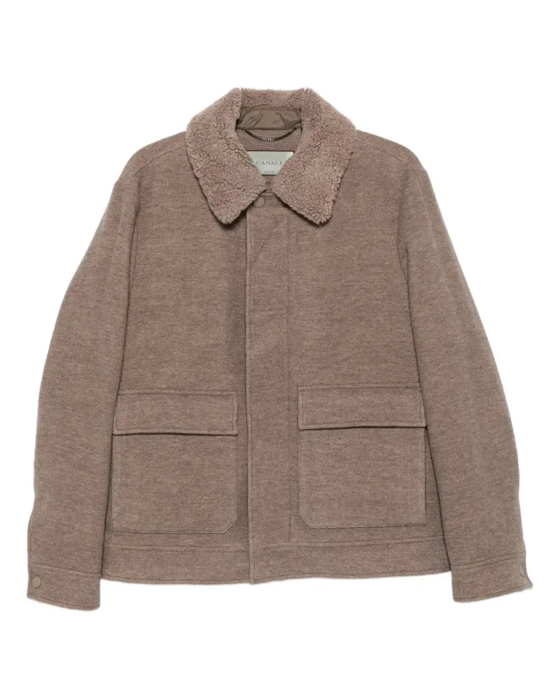 Canali shearling-collar patch-pocket jacket - Nude Nude