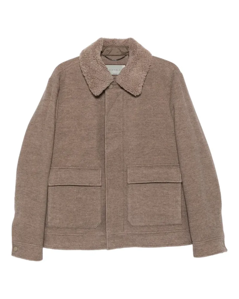 Canali shearling-collar patch-pocket jacket - Nude Nude