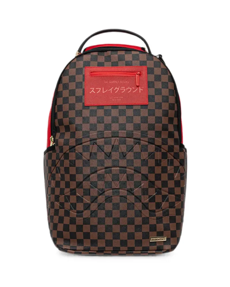 Sprayground Karierter Rucksack mit Haifischmund - Braun Braun