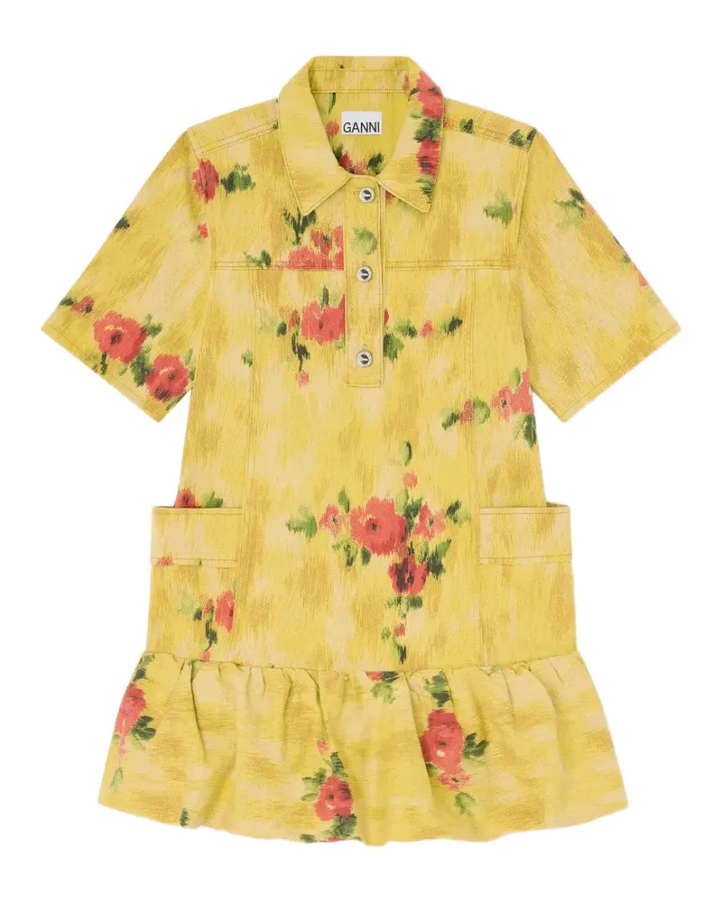 Ganni Minikleid mit Blumen-Print - Gelb Gelb