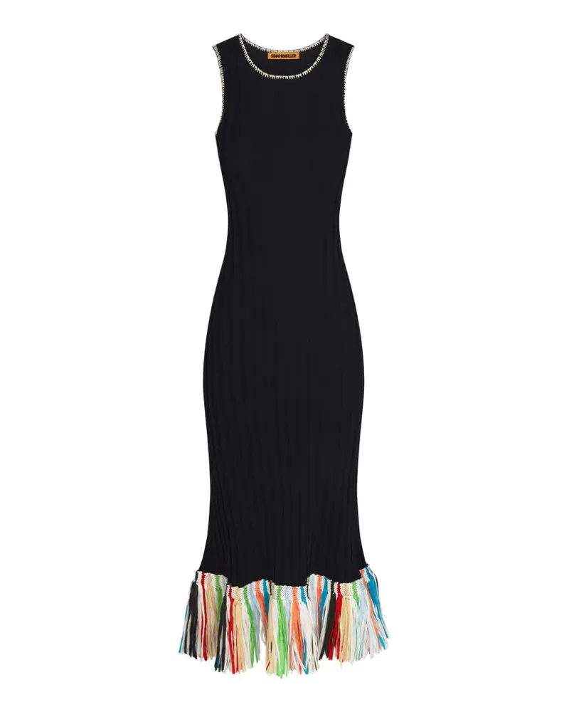 Simon Miller Thea Midikleid mit Fransenbesatz - Schwarz Schwarz