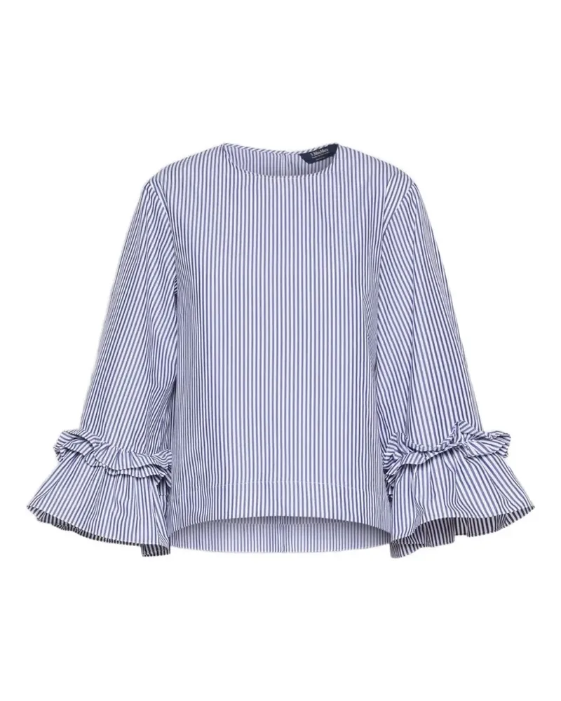 Max Mara striped ruffled-sleeve shirt - Blau Blau