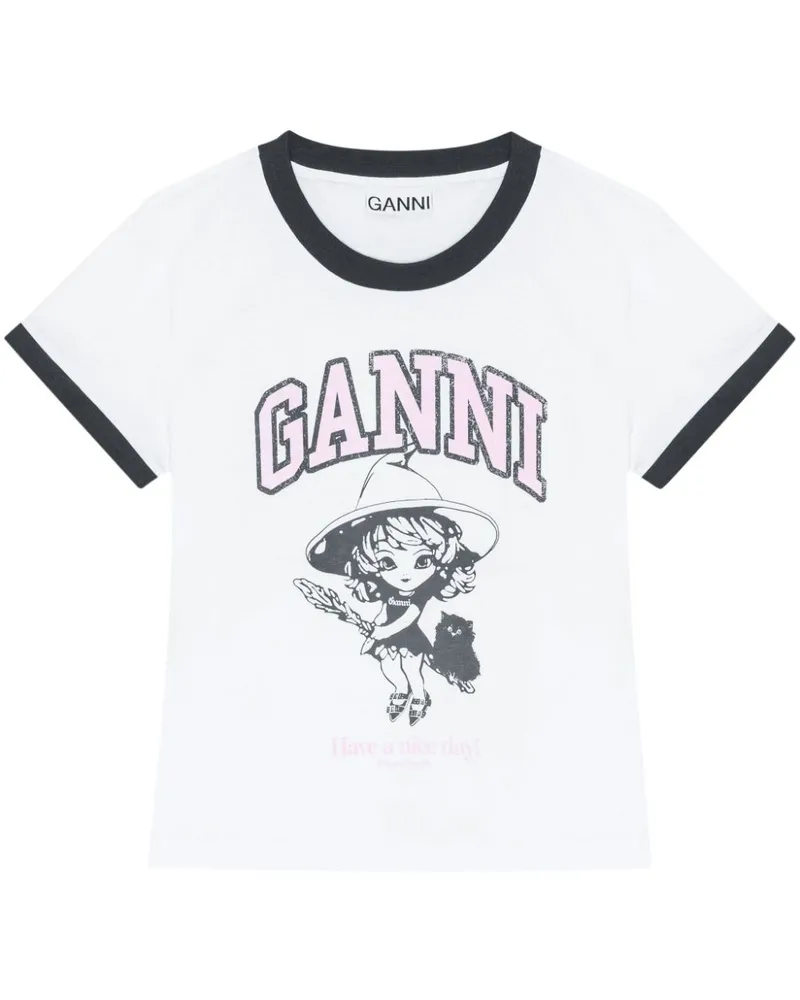 Ganni T-Shirt mit grafischem Print - Weiß Weiß