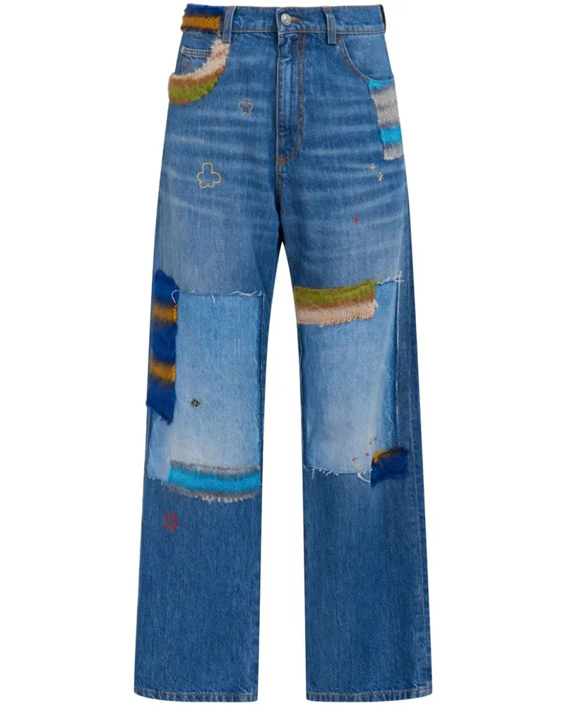Marni Gerade Jeans im Patchwork-Look Blau