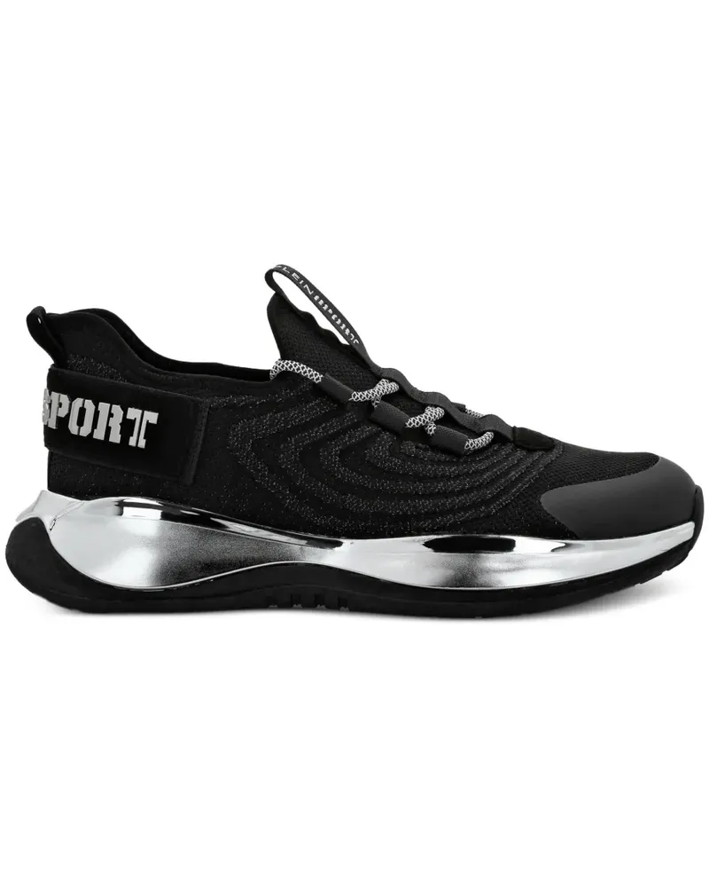 Philipp Plein Runner Sneakers mit Logo-Schild - Schwarz Schwarz