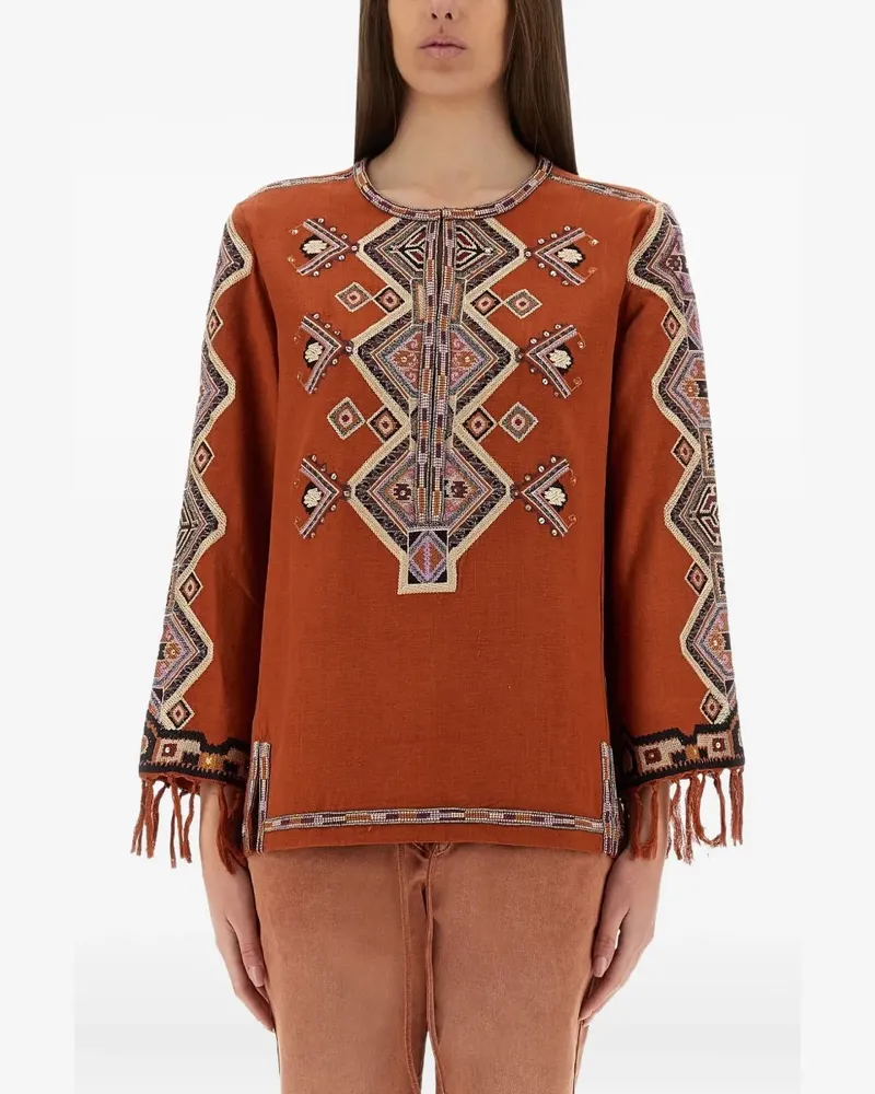 Isabel Marant Zelda embroidered fringe top - Braun Braun