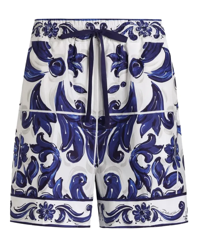 Dolce & Gabbana Kordelzug-Shorts mit Majolica-Print - Blau Blau