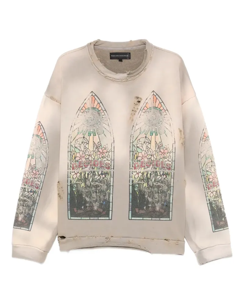 WHO DECIDES WAR graphic distressed crew-neck - Nude Nude