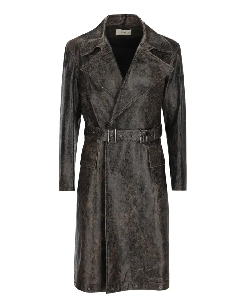 Fendi crackled leather trench coat - Braun Braun