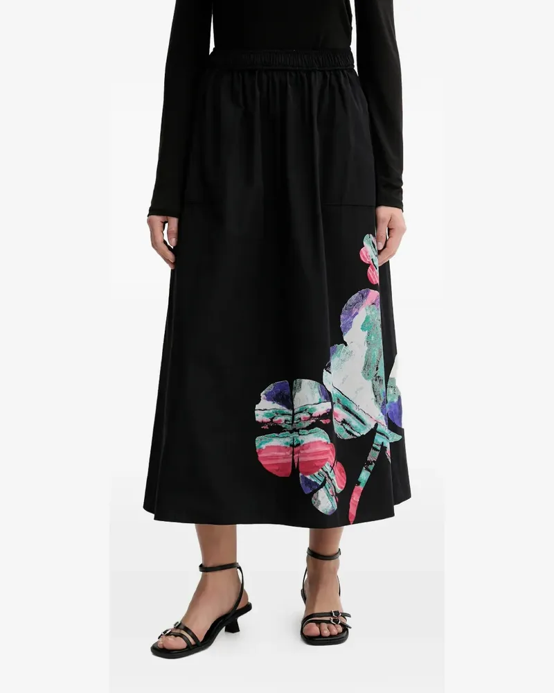 Desigual floral-print pockets midi skirt - Schwarz Schwarz