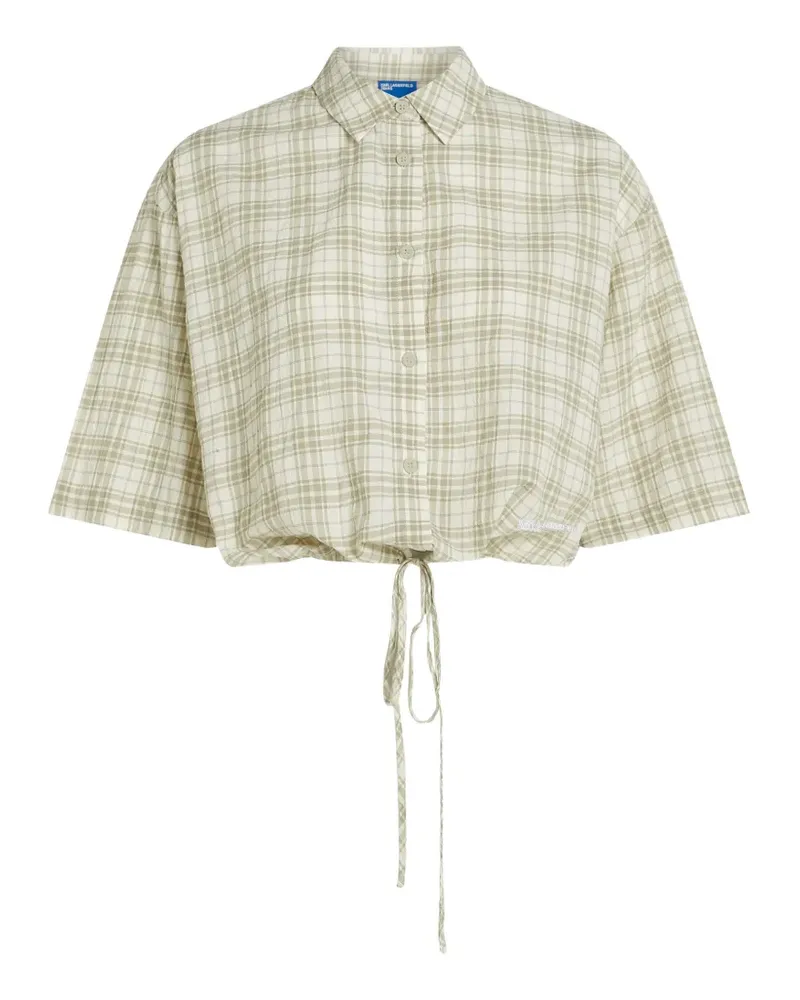 Karl Lagerfeld Kariertes Cropped-Hemd mit Kordelzug - Weiß Weiß