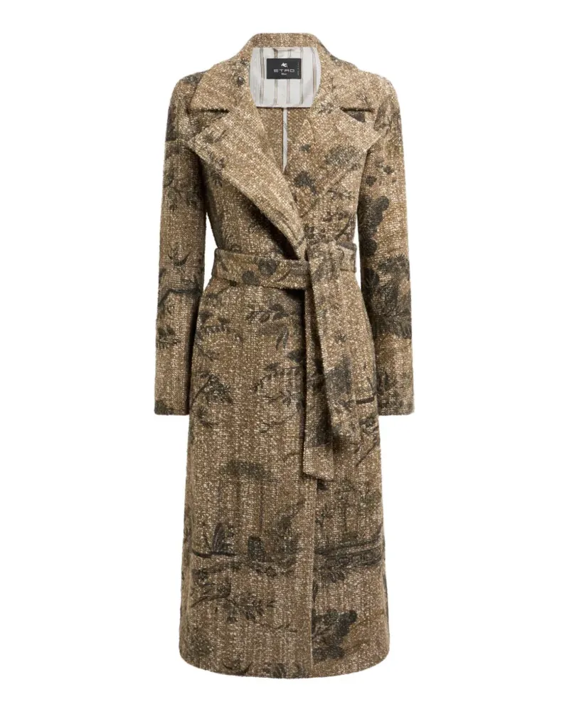 Etro Bouclé-Wickelmantel mit Blumen- und Tiermotiv - Nude Nude