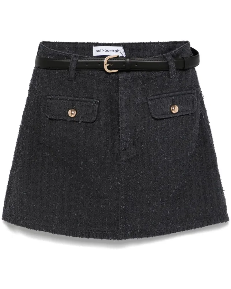 Self-Portrait Strukturierter Jeans-Minirock - Grau Grau