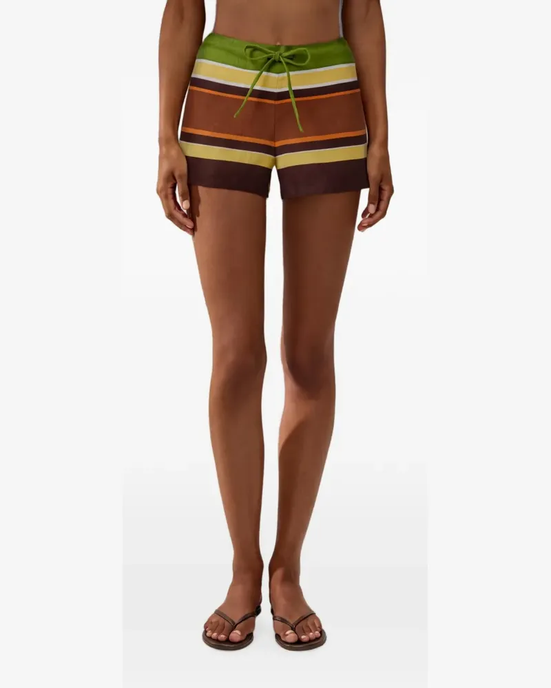 Faithfull The Brand Gestreifte Miel Shorts mit Kordelzug - Braun Braun