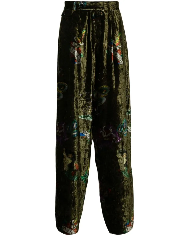Yohji Yamamoto Hose mit grafischem Print - Grün Grün