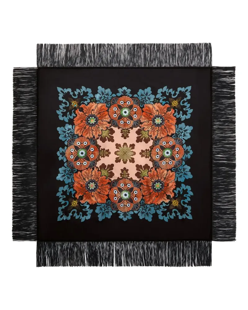 La DoubleJ Wendbarer Fransenschal mit Blumen-Print - Schwarz Schwarz