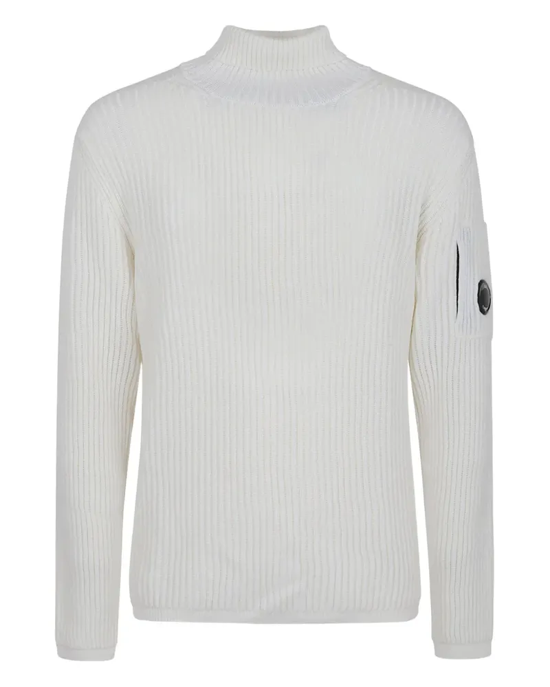 C.P. Company Gerippter Pullover mit Linsen-Detail - Weiß Weiß