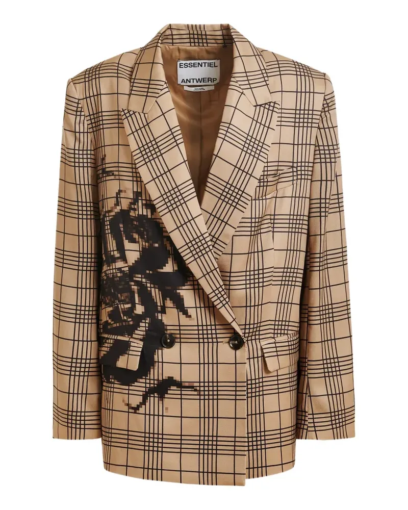 Essentiel Juliana checked-print double-breasted blazer - Nude Nude