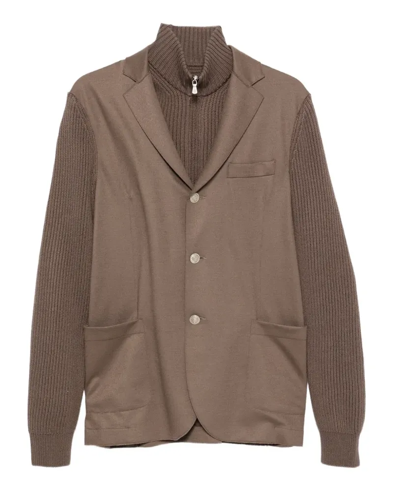Eleventy Jacke im Layering-Look mit Rippstrickärmeln - Braun Braun