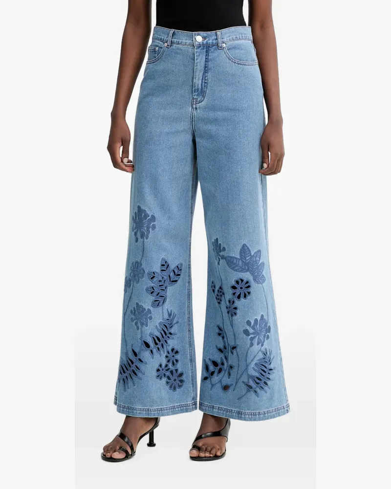 MUNTHE Ecube floral-embroidered cut-out wide-leg jeans - Blau Blau