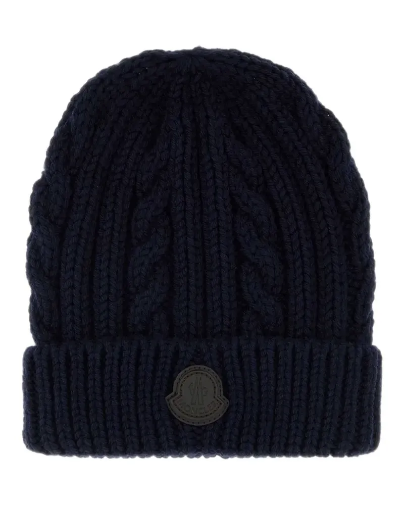 Moncler leather logo wool beanie - Blau Blau