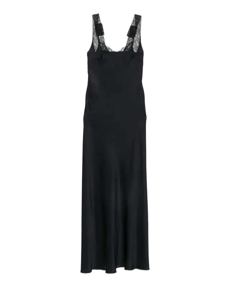 forte_forte Kleid in Satinoptik mit Spitzenbesatz - Schwarz Schwarz