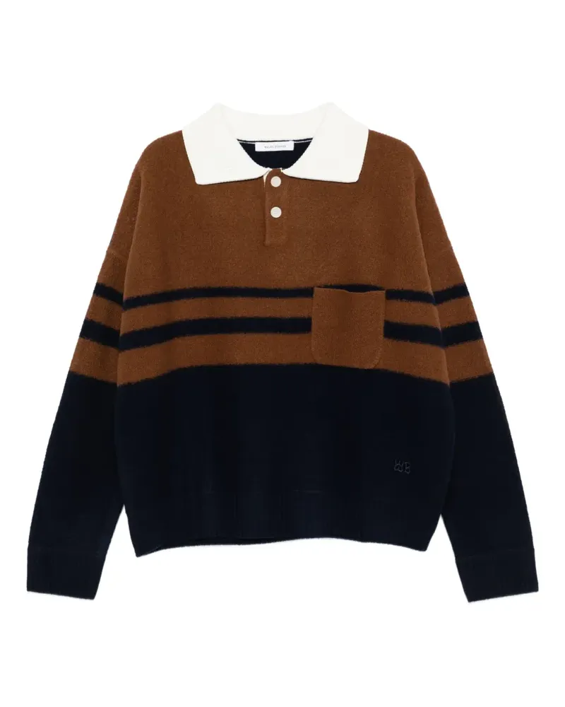 Wales Bonner Gestreifter Pullover mit Polokragen - Braun Braun