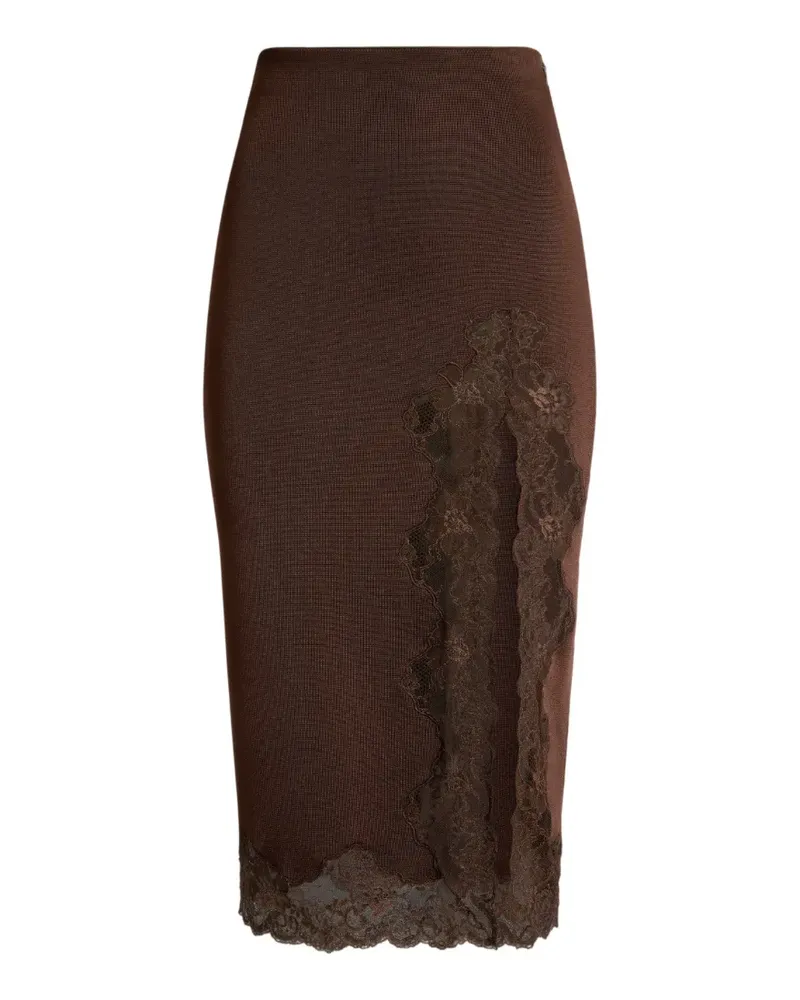 Balmain Gestrickter Midirock mit Spitze - Braun Braun