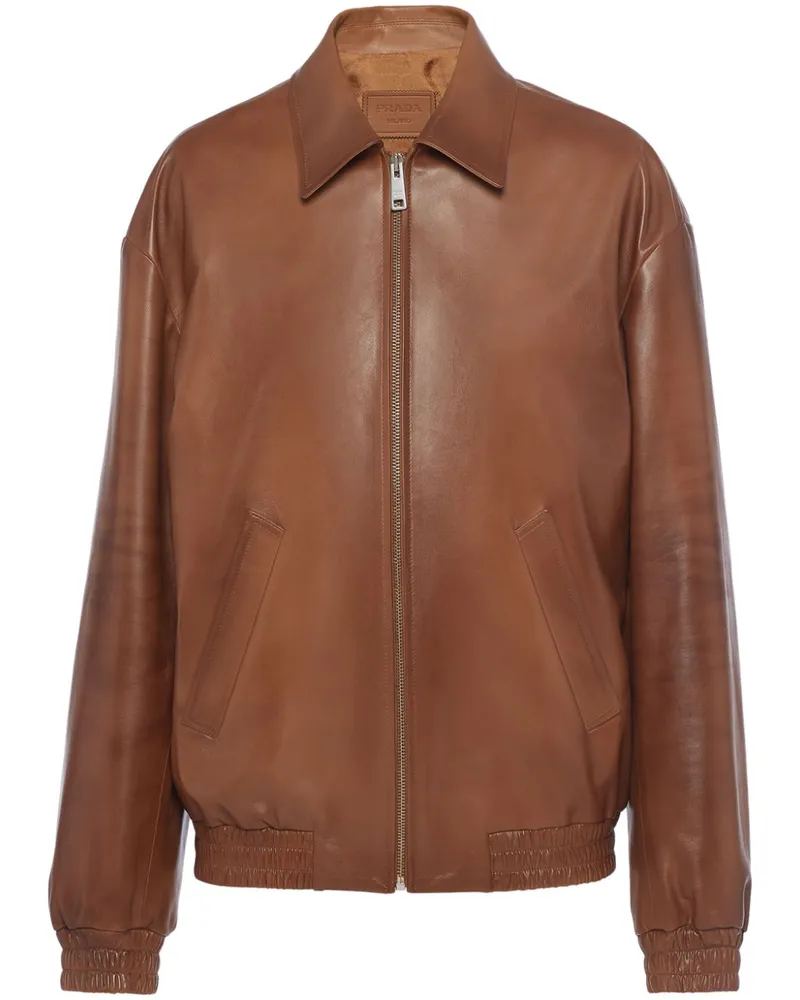 Prada Lederjacke mit Dreiecks-Logo - Braun Braun