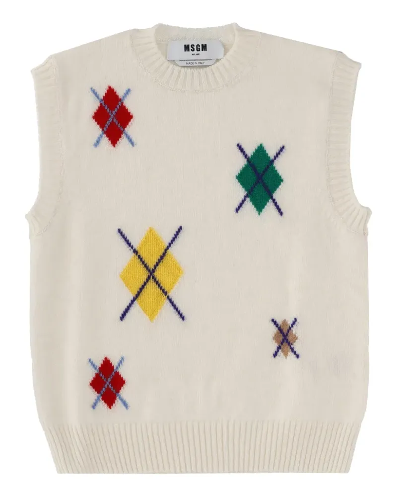MSGM argyle knit vest - Weiß Weiß