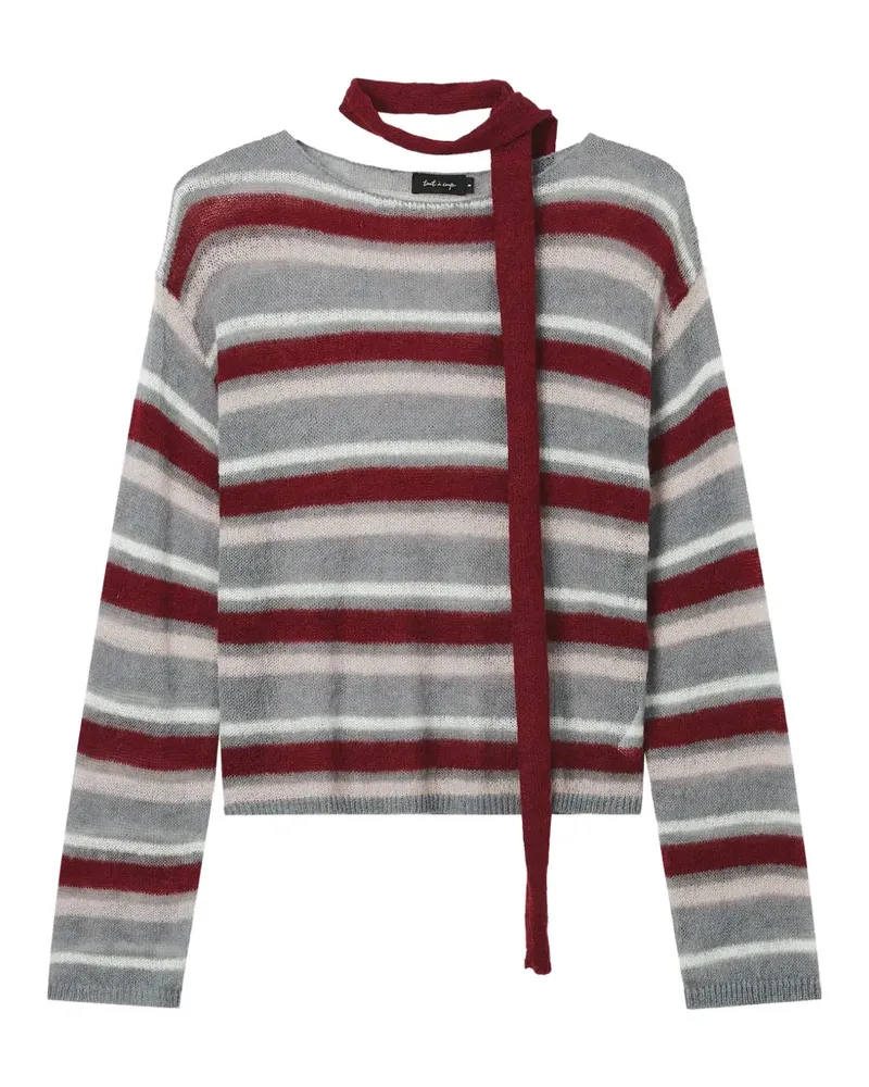 Tout a Coup Gestreifter Pullover mit Schaldetail - Grau Grau