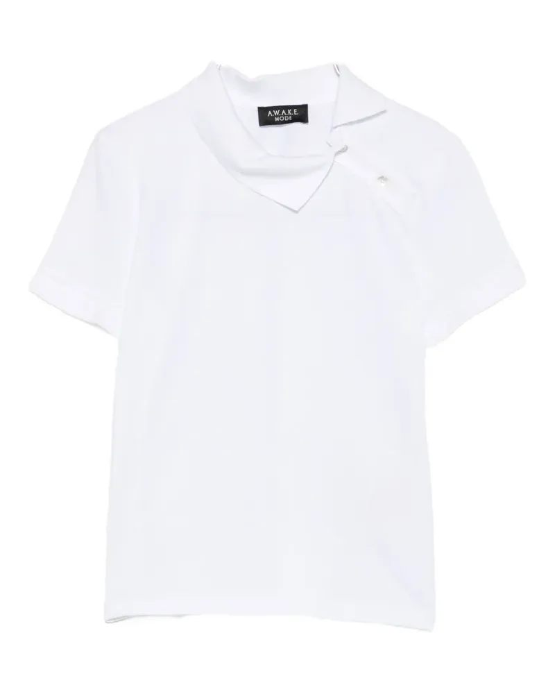 A.W.A.K.E. asymmetric-collar piqué-textured top - Weiß Weiß