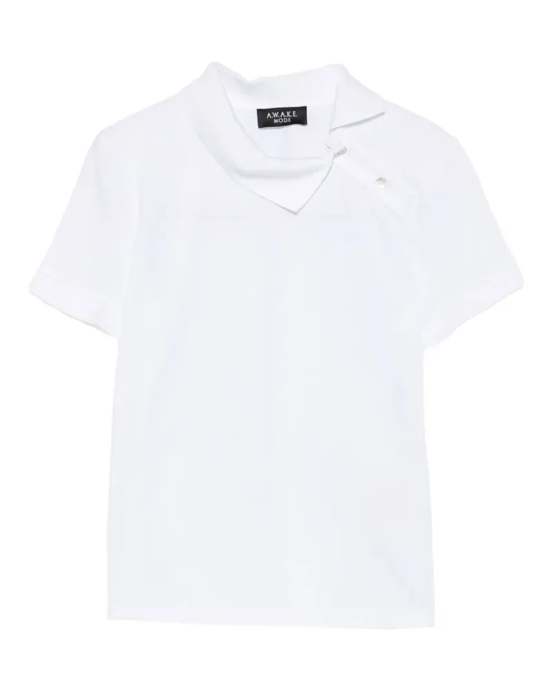 A.W.A.K.E. asymmetric-collar piqué-textured top - Weiß Weiß