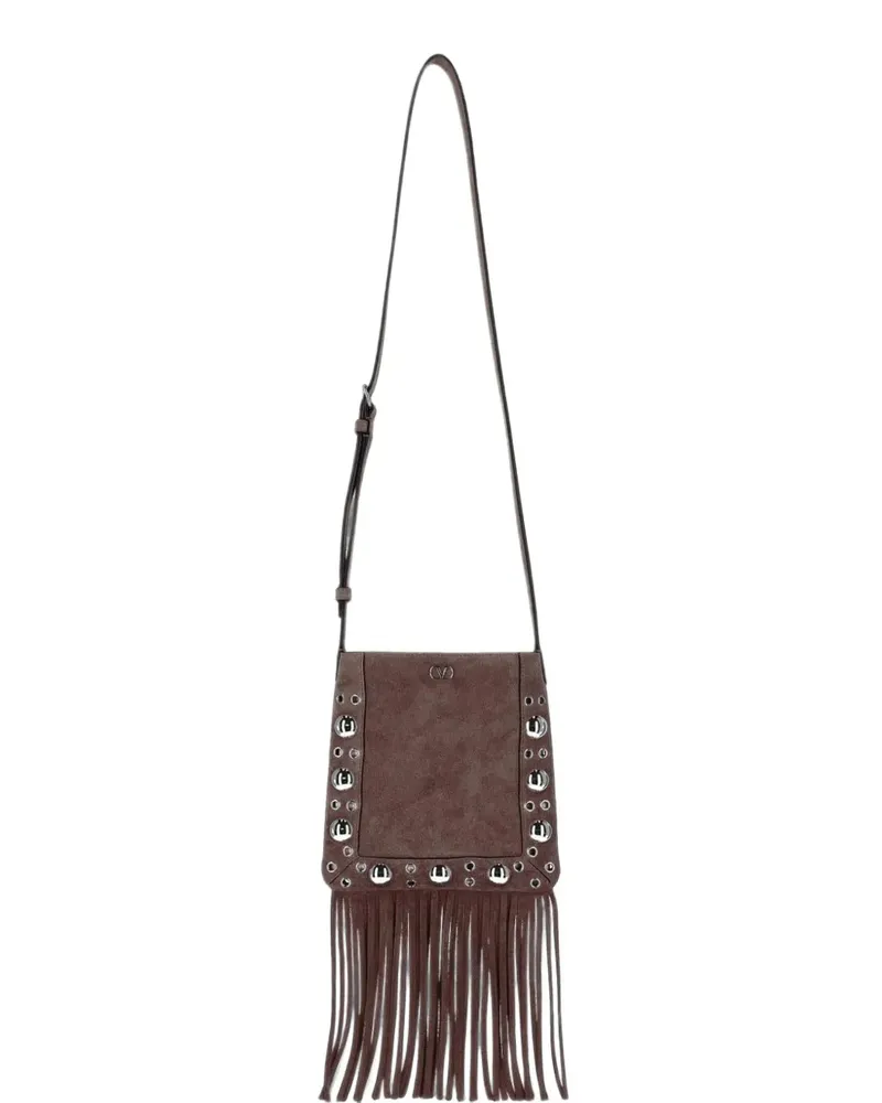 Valentino Garavani Nellcôte small shoulder bag in suede with fringes - Braun Braun